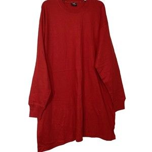 HAUTES Men's Shirt 5XL Big Tall Cotton Long Sleeve Solid Red T-Shirt Crew Neck